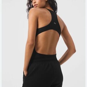 ALO Yoga Black Ribbed Half-Court Bodysuit